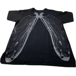 Edun Men's Black T-shirt Size Large Grey Wings Print Short Sleeve